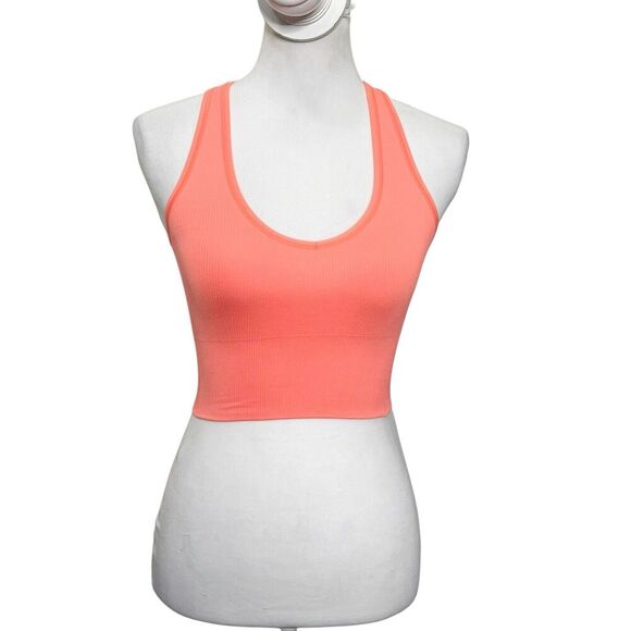 Athleta Aurora Seamless Crop Tank Coral Ribbed Women’s Size XXS Yoga - Picture 2 of 9